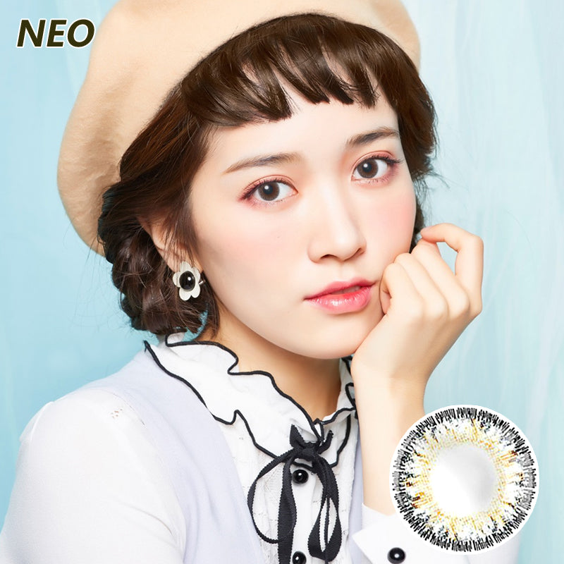 Korea imported Neo Vision mixed blood size diameter small black ring disposable yearly color contact lenses Queen Four-color Gray